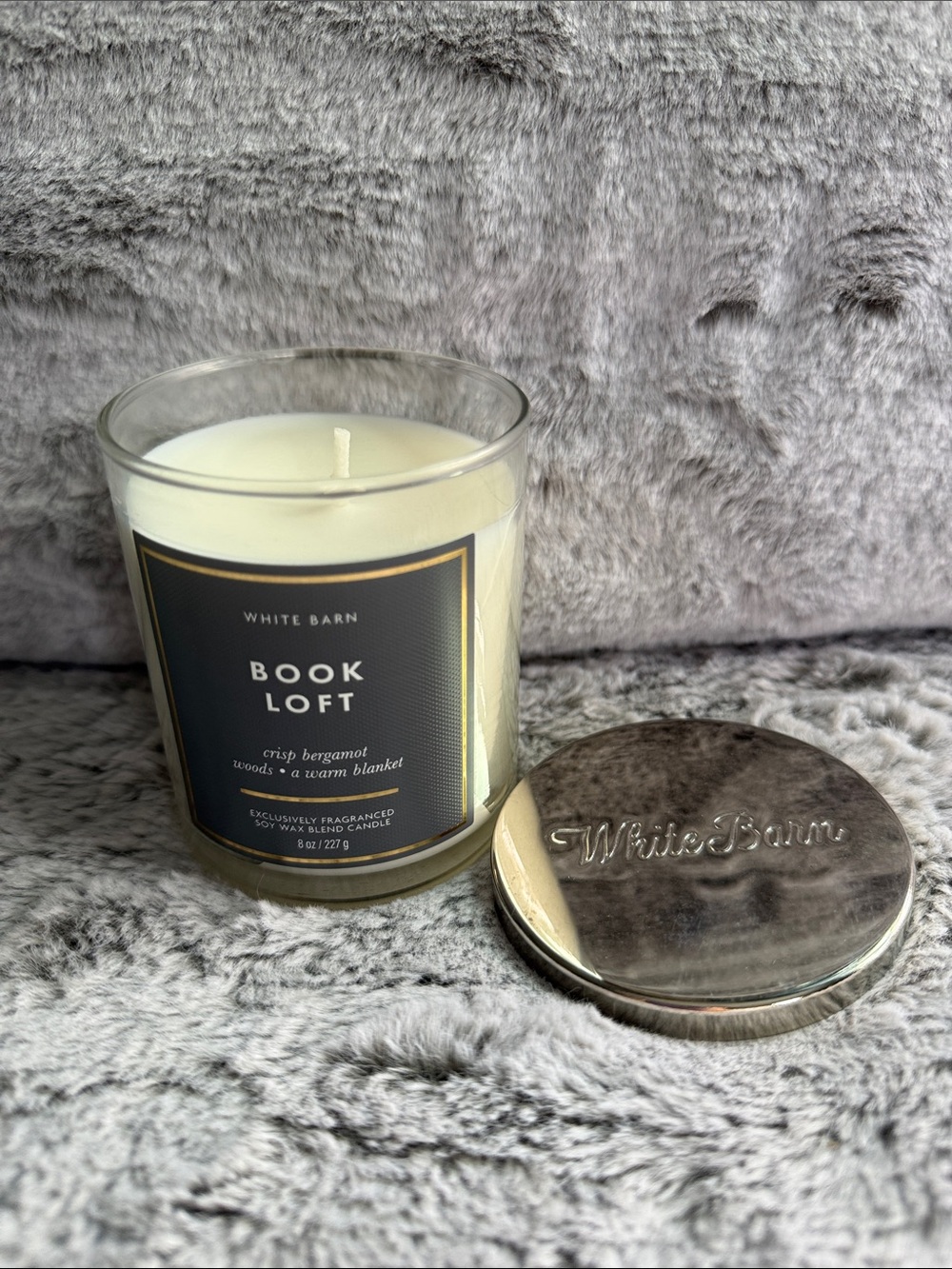 White Barn Book Loft Candle - Cream & Silver